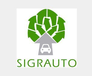 Un logotipo para sigauto con un árbol y un coche.