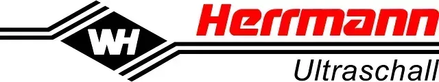 Logotipo de Herrmann Ultraschall, texto rojo sobre las iniciales 