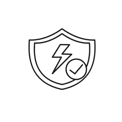 Icono de escudo con rayo y marca de verificación, que simboliza la seguridad eléctrica.