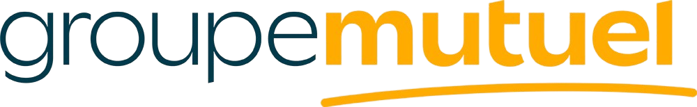 Logo der Groupe Mutuel in Dunkelblau und Gelb.