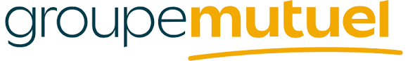Logo der Groupe Mutuel in Dunkelblau und Gelb.