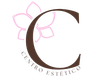 Logotipo con una «C» marrón, un contorno floral rosa y el texto curvo «Centro Estético»