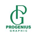 Logotipo PG verde acima das palavras &ldquo;PROGENIUS GRAPHIC&rdquo; em verde sobre fundo branco.