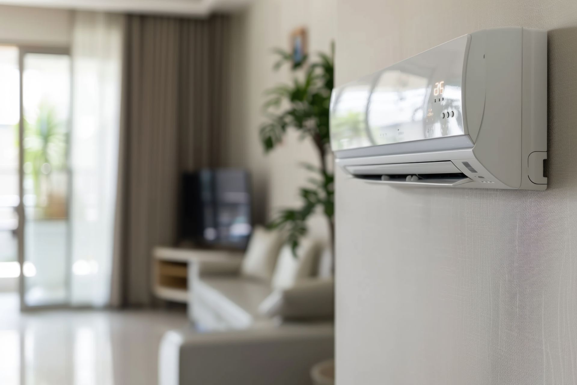 Un système de climatisation réversible fixé au mur.