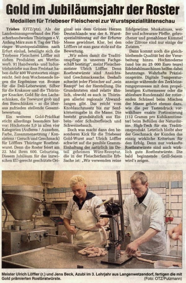 Fleischerei Löffler – Zeitungsartikel