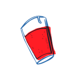 Un boceto suelto, dibujado a mano, de un vaso lleno de un líquido rojo brillante.