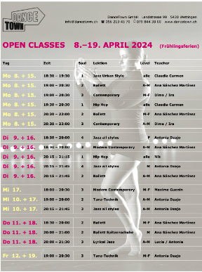 Stundenplan für die Ferien von der DanceTown GmbH