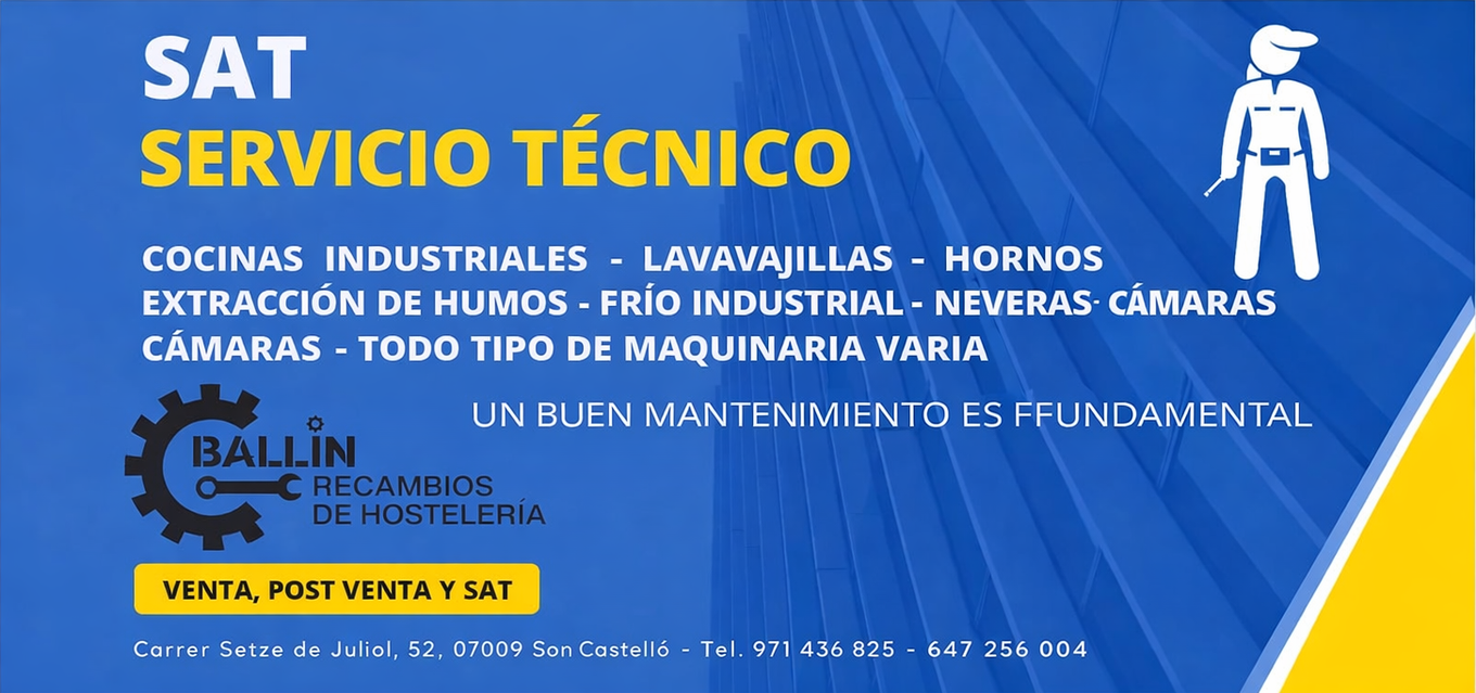 Tarjeta de visita azul para un servicio de reparación técnica que incluye listas de equipos, información de contacto