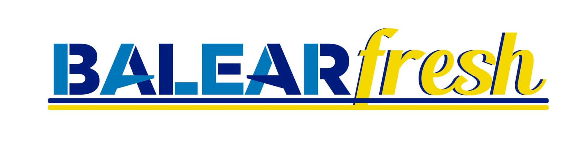 El logotipo de Balearfresh: "BALEAR" en letras may&uacute;sculas azules junto a "fresh" en una fuente cursiva amarilla