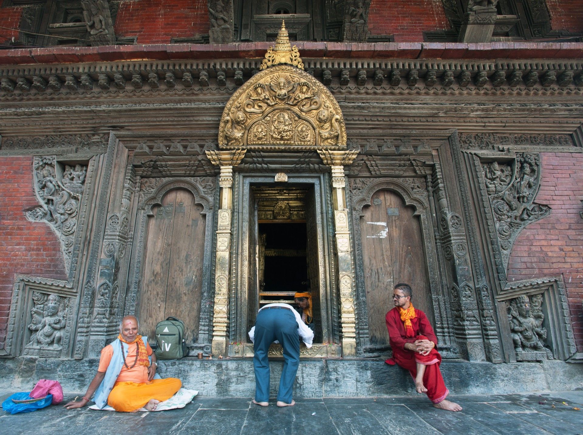 Devotee praying at a temple in Kathmandu