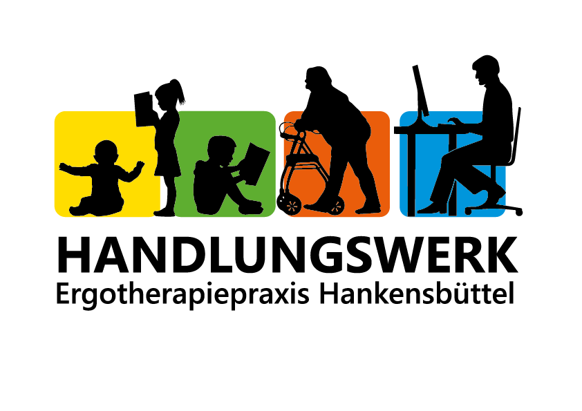 Logo mit Silhouetten von Menschen aller Altersgruppen, die eine Ergotherapiepraxis repräsentieren.