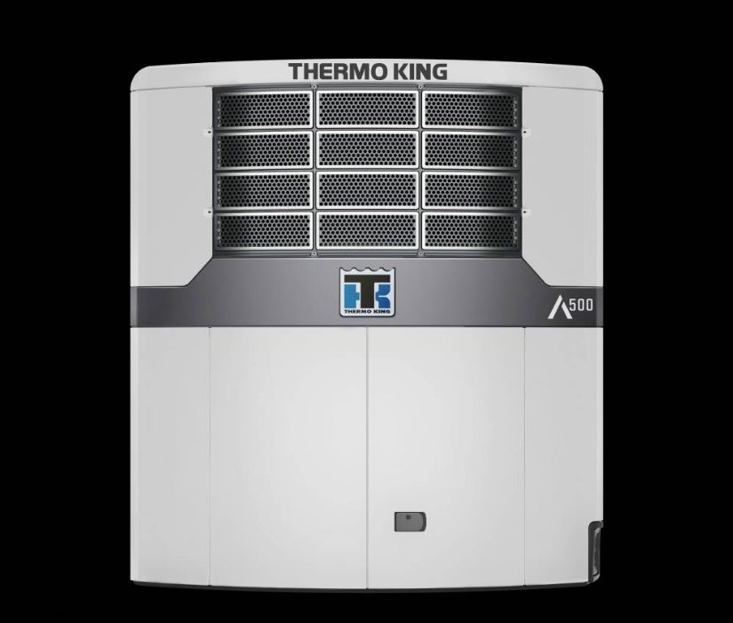 Un aire acondicionado Thermo King blanco sobre un fondo negro