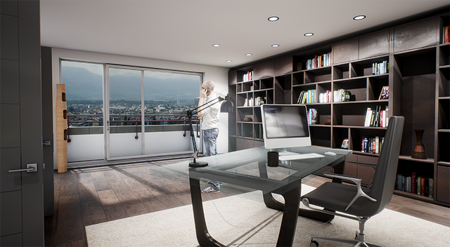 image 3D intérieur - salon bibliothèque