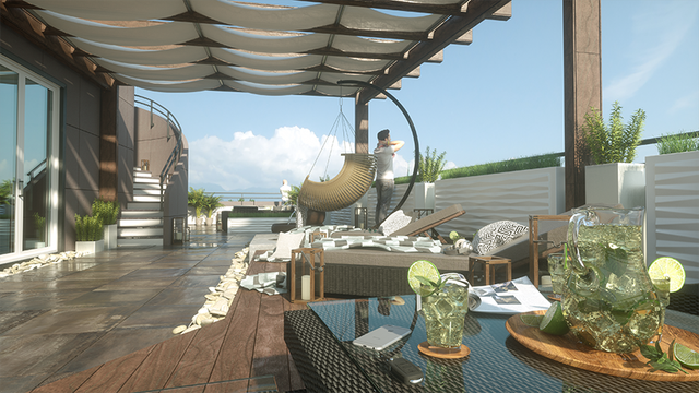 image 3D intérieur - salon extérieur