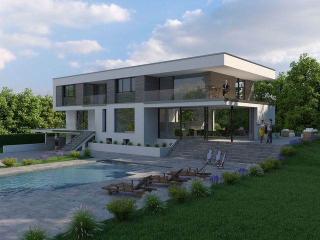 Une grande villa construite avec une piscine 