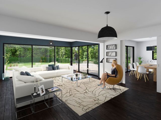 Image 3D d'un salon pour projet de construction de villas