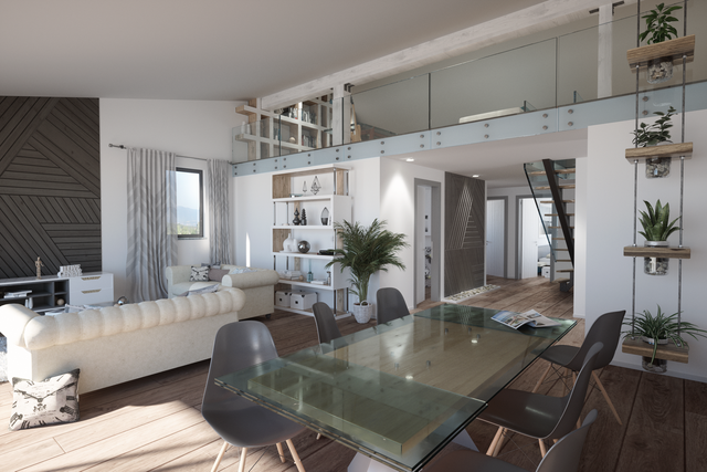 Salle à manger en 3D pour construction d'appartements