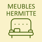 Logo du magasin de meubles « Meubles Hermitte », représentant une icône de canapé verte sur un fond jaune clair.
