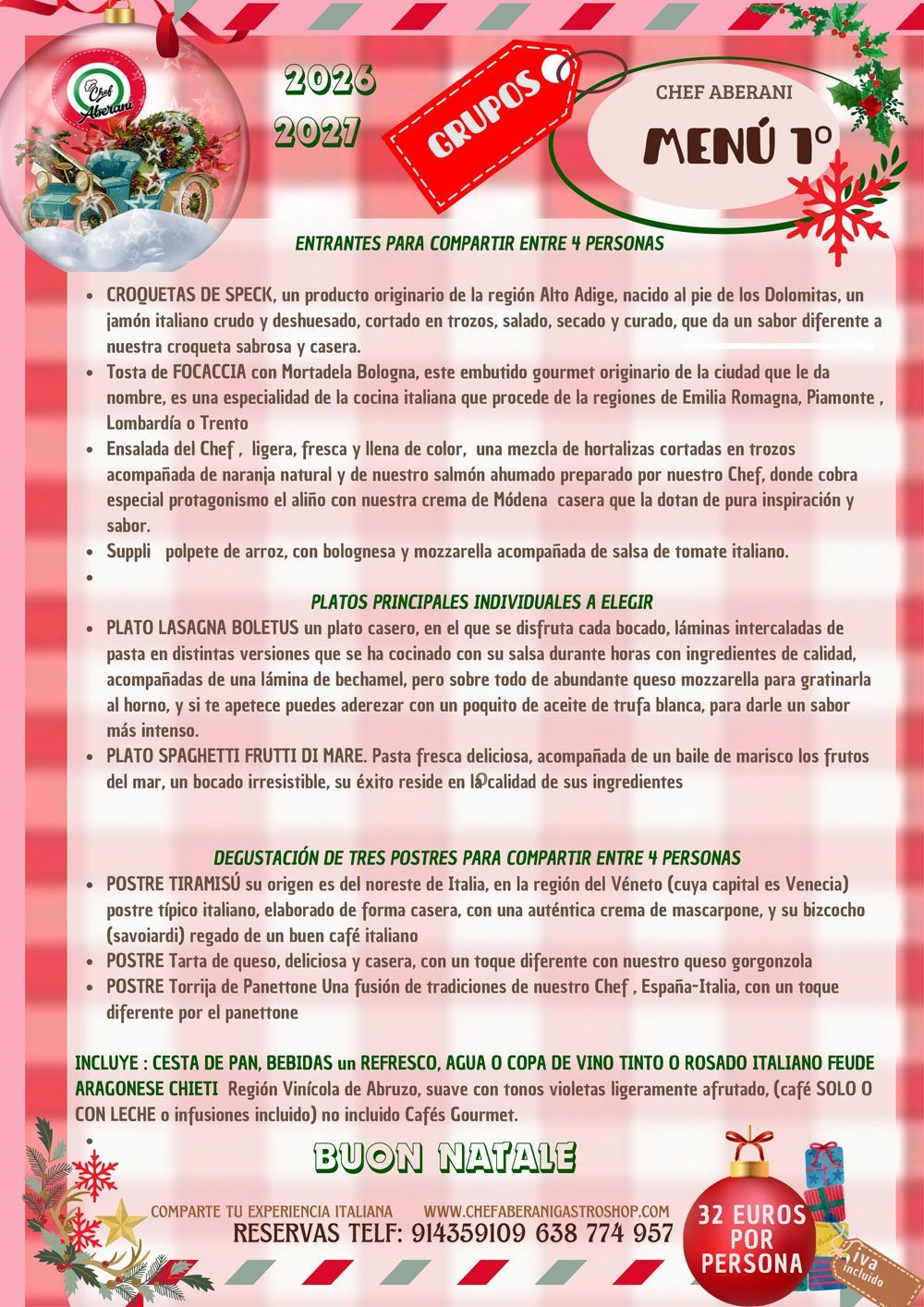 Un folleto con el menú navideño del restaurante 