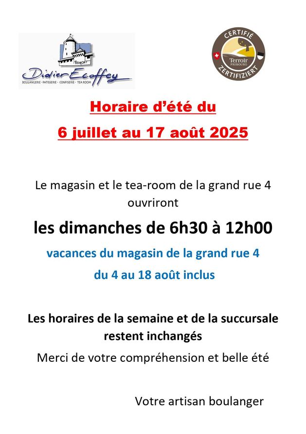 Horaires d'été