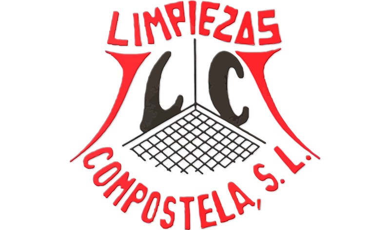 A red and black logo for limpiezas compostela s.l.