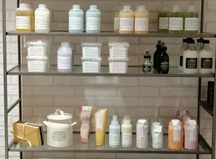 Un estante lleno de una variedad de productos para el cabello.