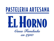 Logo for El Horno bakery: blue text on white. "PASTELERIA ARTESANA", "El Horno", "Casa Fundada en 1910".