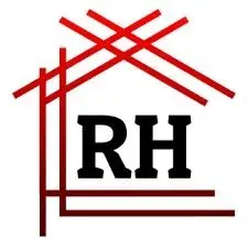 Es un logotipo para una empresa inmobiliaria llamada rh.