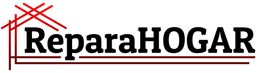 Un logotipo para una empresa llamada repara hogar con un techo rojo.