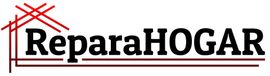 Un logotipo para una empresa llamada repara hogar con un techo rojo.