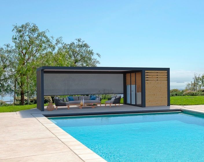 Pool house gris anthracite et en bois