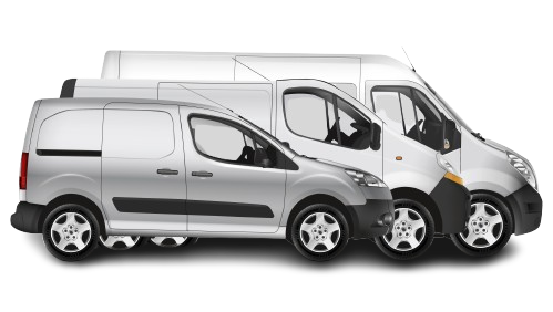 Trois véhicules utilitaires.