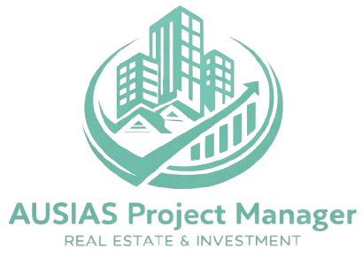 Logotipo verde con edificios estilizados, un gr&aacute;fico de tendencia ascendente 