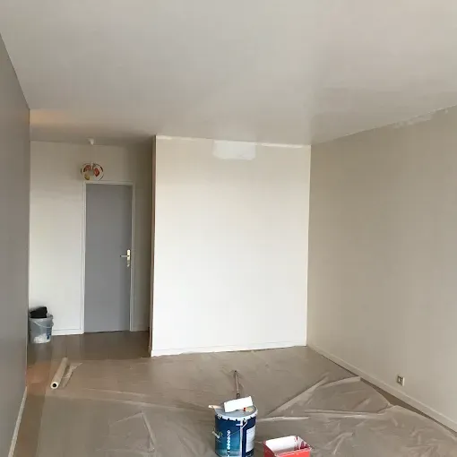 Rénovation intérieure d'une pièce avec peinture blanche