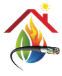 Une illustration d'une maison avec un feu et des feuilles