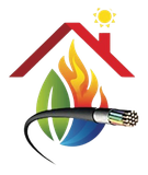 Une illustration d'une maison avec un feu et une feuille