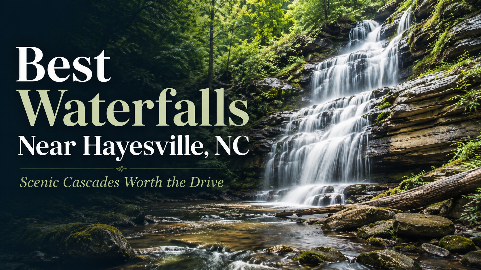 Best waterfalls near Hayesville, NC with a lush forest waterfall scene and rocky stream
