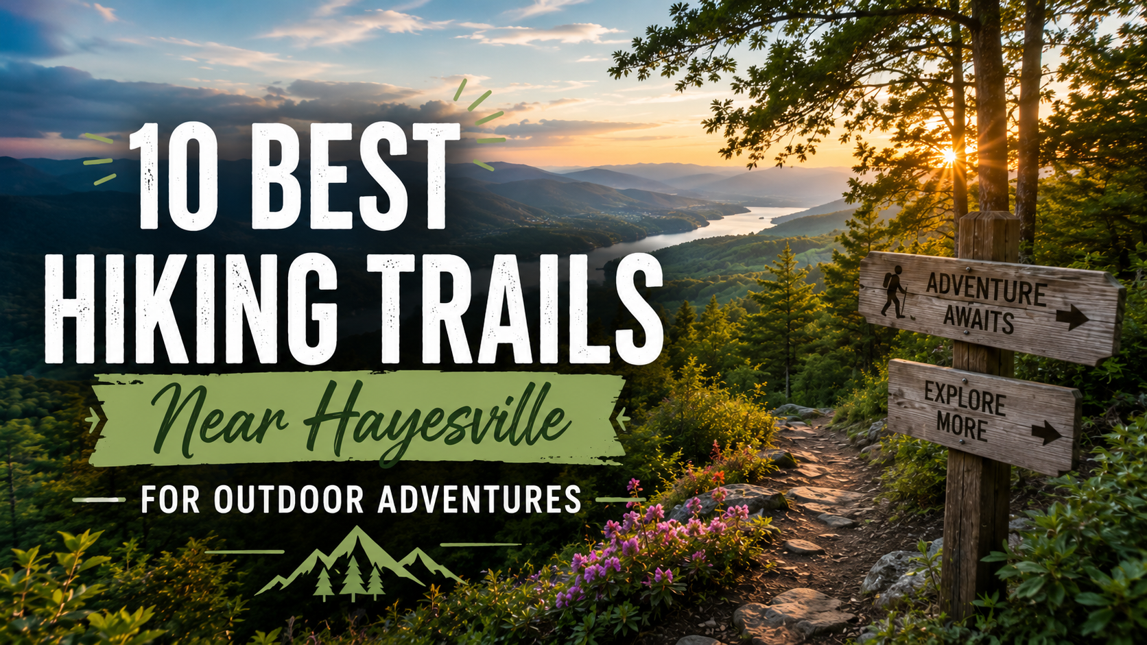 10 best hiking trails near Haysville at sunset, with scenic mountains, flowers, and trail signs