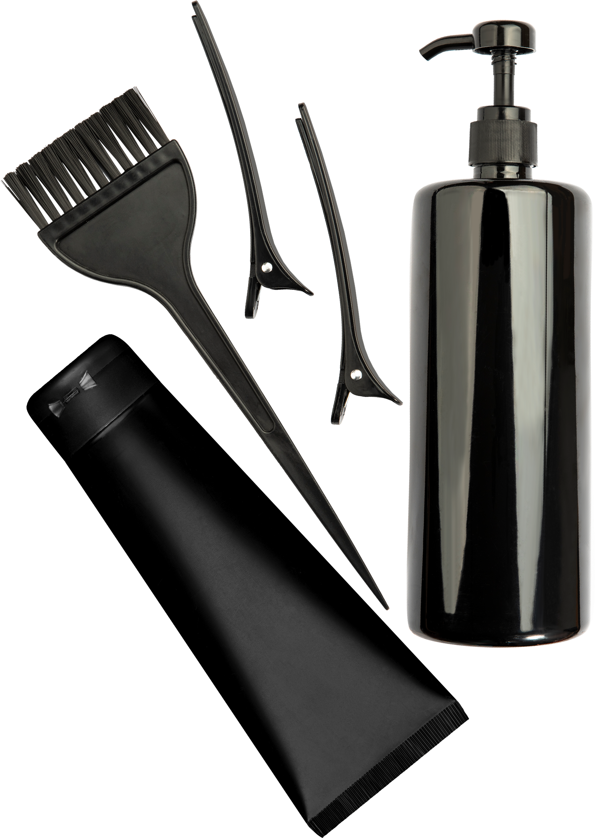 Kit de teinture pour cheveux noirs avec pinceau, peigne applicateur, gants et flacon pompe