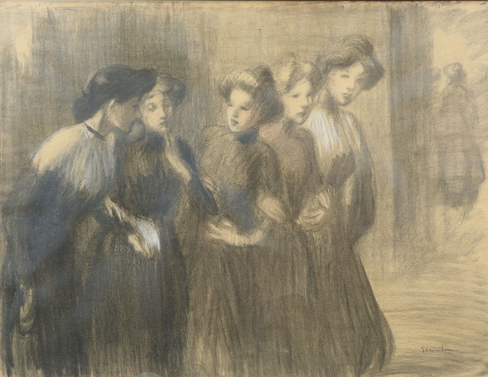 Théophile Alexandre STEINLEN (1859-1923) Elégantes en conversation.