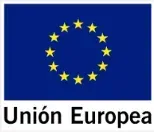 Una bandera azul con estrellas amarillas en un círculo y las palabras Unión Europea.