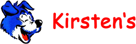 ein Logo für Kirsten's mit einem blauen Hund darauf