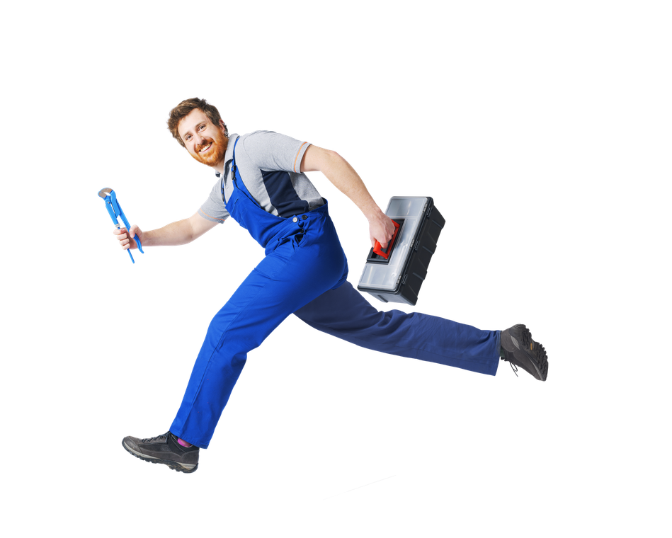 Une personne en salopette bleue.