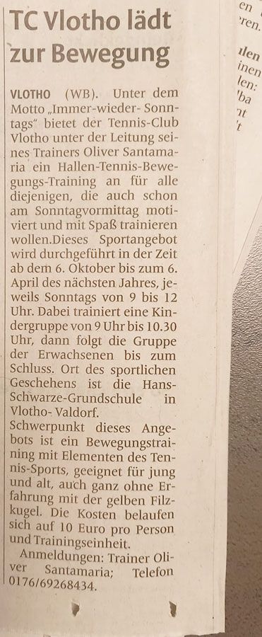 Ein Stück Papier mit der Aufschrift „tc vlotho laidt zur bewegung“