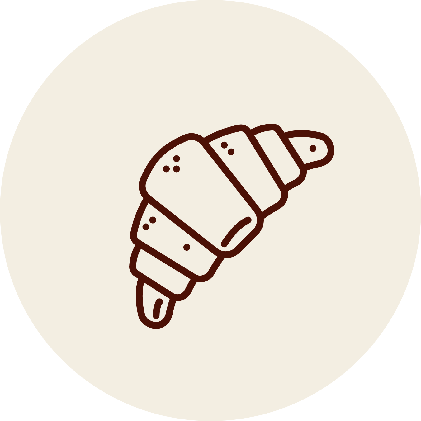 croissant simple, contour marron sur fond de cercle beige