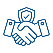 Un apretón de manos con un escudo y una marca de verificación en él.