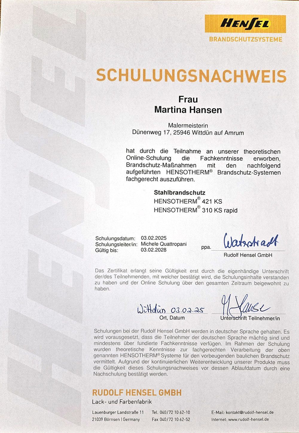 Ein Zertifikat mit der Aufschrift „Schulungsnachweis“