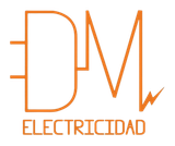 Un logotipo naranja y blanco para dm electricidad