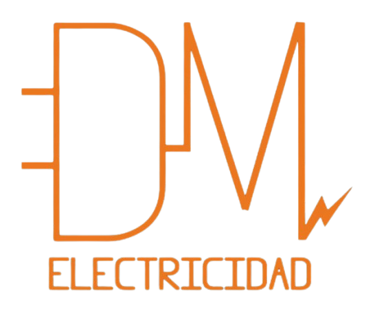 Un logotipo naranja y blanco para dm electricidad