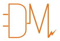 Un logotipo naranja y blanco para dm electricidad